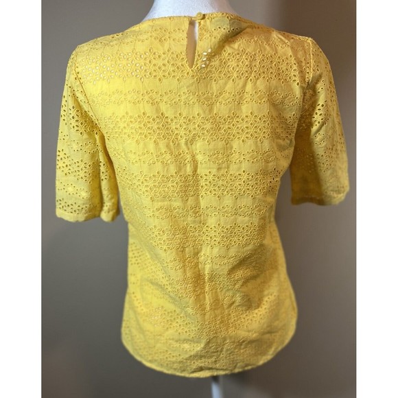 Talbots Petites Women's Yellow Eyelet Cotton Short Sleeve Top - P  Zippered Side - Picture 2 of 12